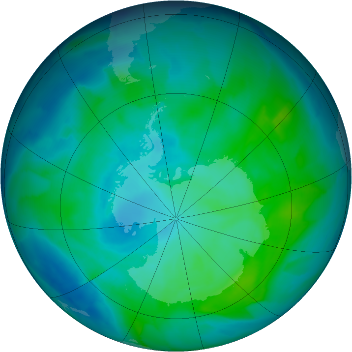 Antarctic ozone map for 31 January 2013